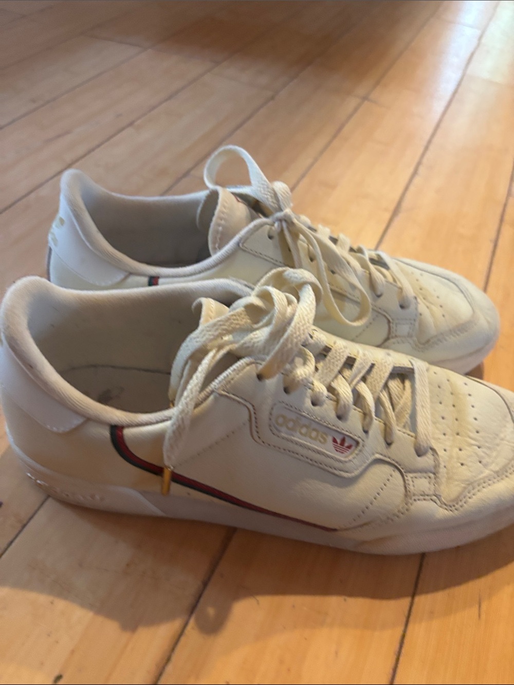 adidas Off-White Leather Sneakers with Red & Navy Stripe